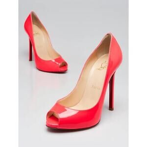 Christian Louboutin Patent Leather Flo 120 Peep Toe Pumps Neon Pink - 38/7.5